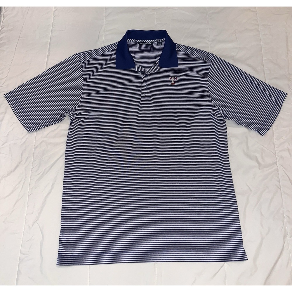Cutter & Buck Texas Rangers Performance Polo – White Blue Stripe – Men's LT‎